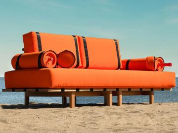 A sofa designed to raise awareness about rising sea levels