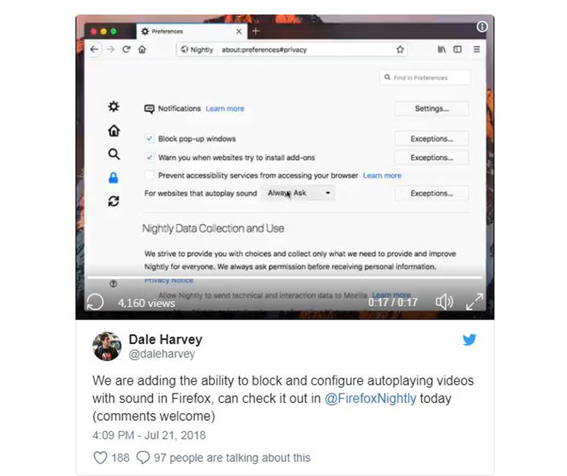Firefox now allows users to block audio, video that auto-play in the browser