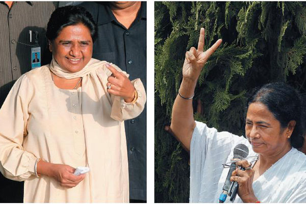 DOUBLE TROUBLE (left) Bahujan Samaj Party chief Mayawati and Trinamool Congress leader Mamata Banerjee.There is no guarantee that the BSP will continue its support if arch rival SP joins the government. If the TMC and BSP both
withdraw support, smaller parties will become crucial to the UPAs survival