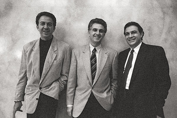 Guess who’s missing?: Marciano brothers Paul (left), Maurice (centre) and Armand (right) at the Guess HQ in 1991. Absent is brother Georges, who cut ties with the company two years later