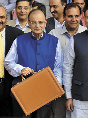 Minister of Finance Arun Jaitley before presenting the Union Budget on February 28, 2015. The budget has indicated a shift towards providing safety nets for lower income groups