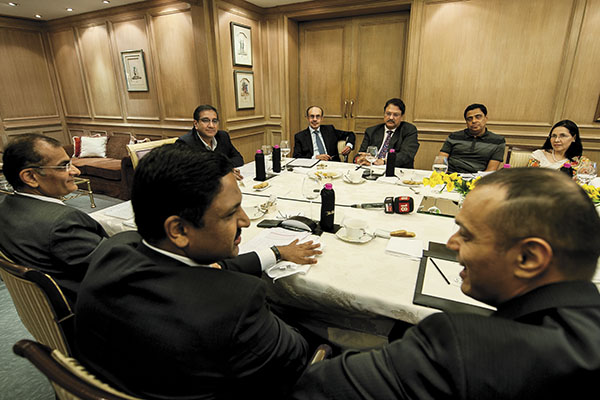 (Anti-clockwise from left) Rashesh Shah, Haigreve Khaitan, Ridham Desai, Zarin Daruwala, Ronnie Screwvala, Ajay Piramal, Adi Godrej, Sourav Majumdar