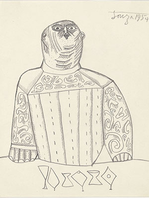Untitled (Priest), a pencil on paper work by FN Souza