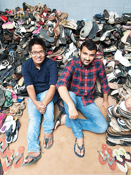 All heart and sole: This dynamic duo upcycles discarded shoes into slippers for tribal kids