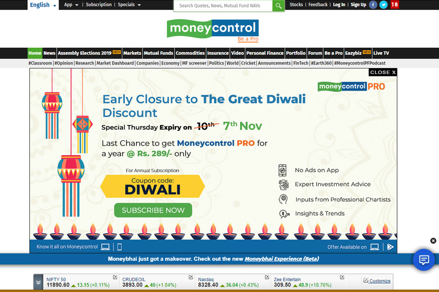 The Moneycontrol Pro Great Diwali Discount is Closing Ahead of Schedule. Subscribe Now