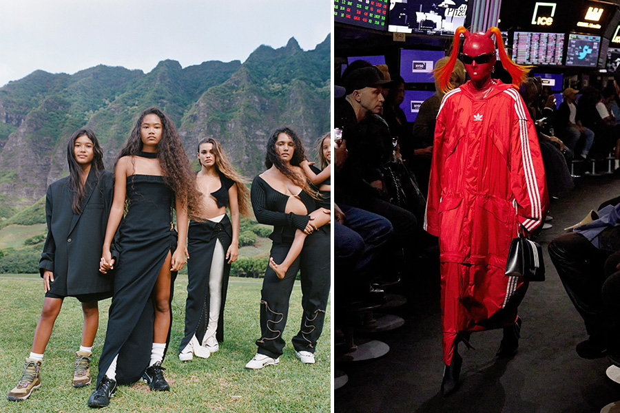A collage of two images which includes models wearing outfits of NikeXJacquemus collection to the left and adidas X Balenciaga collection to the right. The rivalry between sportswear giants Nike and adidas The rivalry between sportswear giants Nike and adidas has taken a new turn