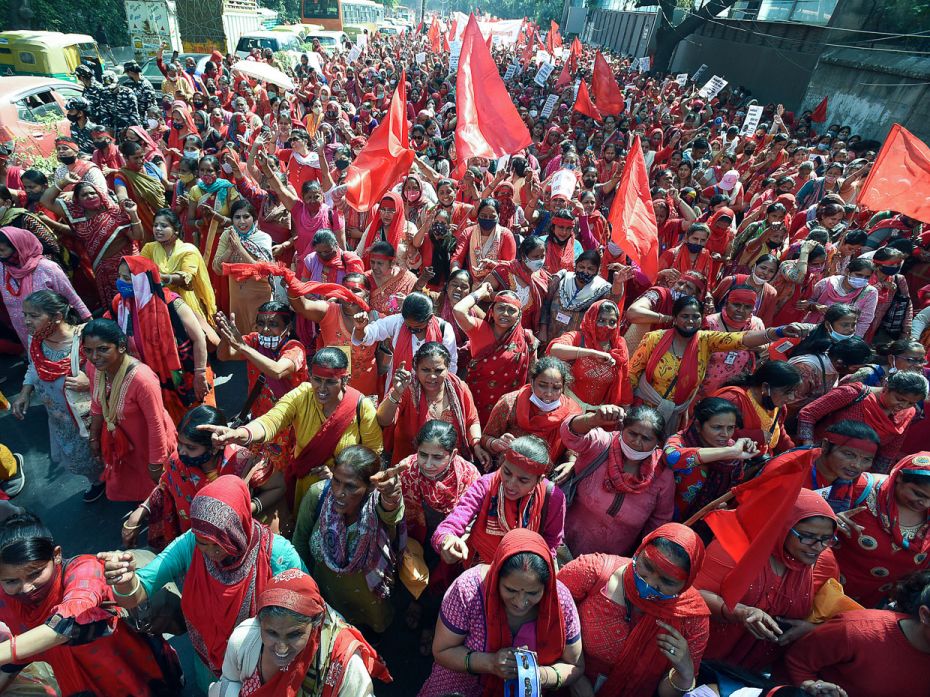 ASHA and Anganwadi workers protest
